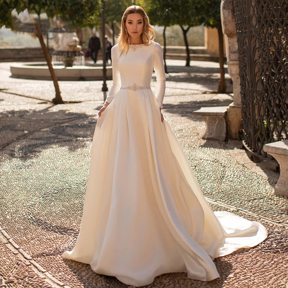 2022 Gothic Wedding Dresses with Long Sleeve O Neck Backless A Line Se –  ROYCEBRIDAL OFFICIAL STORE