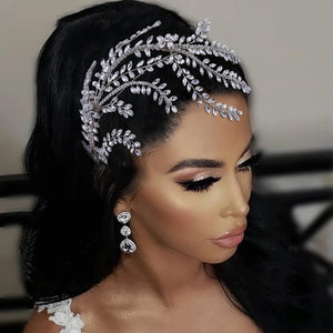Fashion Bride Headband Leaf Hair Band Rhinestone Bridal Crown Tiaras Wedding Hair Accessories