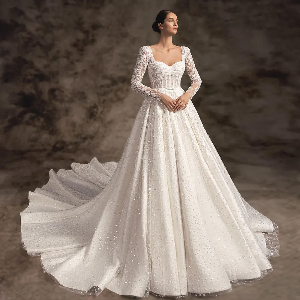 Elegant Long Sleeve A-Line Scalloped Backless Court Train Princess A-L -  Elsi John