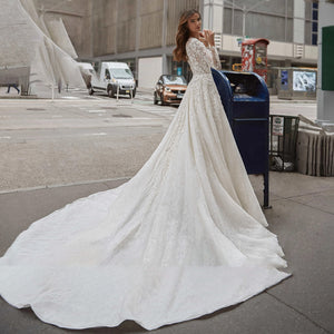 Louis Novias Sequined A-Line Long Sleeve Wedding Dress