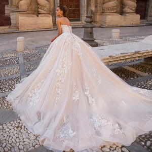 A-Line Vintage Lace Off-Shoulder Wedding Gown with Court Train