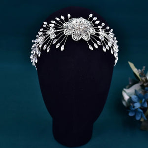 Rhinestone Bridal Headband with Flower Accent