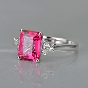 Emerald Cut 2.78ct Pink Topaz with 0.28ct white sapphire14K Gold Ring