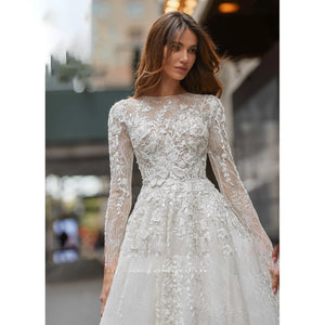 Louis Novias Sequined A-Line Long Sleeve Wedding Dress