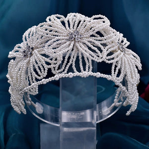 Bridal Beaded Headband Wedding Headpiece Pearl Bridal Flower Hair Ornaments