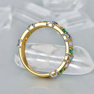 Natural 0.41ct Emerald 0.38ct Diamond 14k White and Yellow Gold Ring
