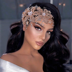 Flower Headpiece for Bride Rhinestone Bridal Headband Wedding Hair Accessories