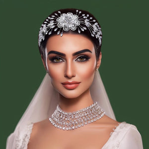 Rhinestone Bridal Headband with Flower Accent