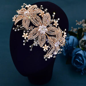 Flower Headpiece for Bride Rhinestone Bridal Headband Wedding Hair Accessories