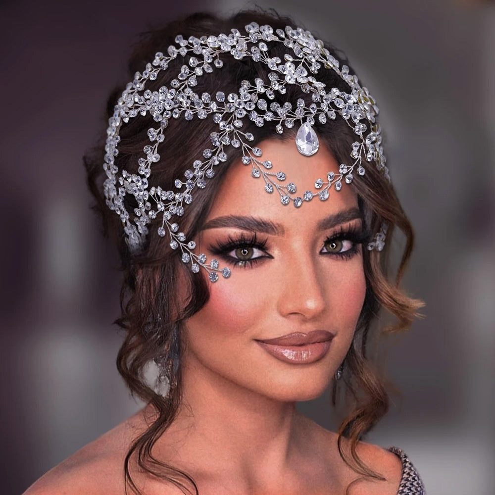 Sparkling Rhinestone Bridal Headband: Glamorous Crystal Forehead Chain