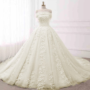 Custom-made Lace Princess Ball Gown Wedding Dress with Beading and Sequins