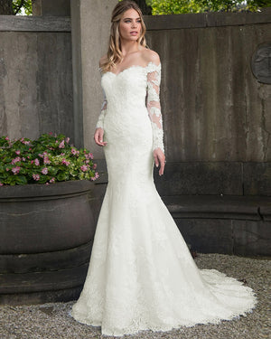 Long Sleeve Off Shoulder Mermaid Wedding Dress With Detachable Train