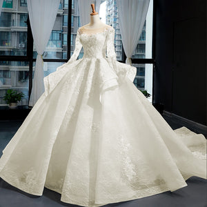 Gorgeous Long Sleeve Beading Lace Princess Ball Gown Wedding Dress