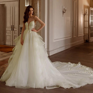A-Line Graceful Wedding Dresses Sweetheart Spaghetti Straps Ruffles A-Line Wedding Gown