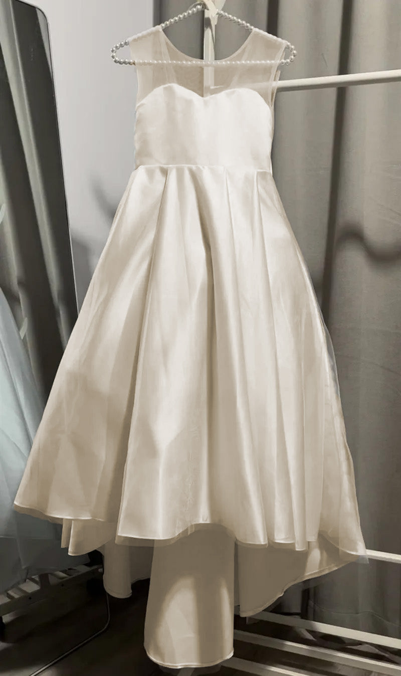 Simple White Child A-line Tulle Bow Flower Girl Dress