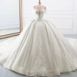 High Neck Gorgeous Ball Gown Wedding Dress With Shiny Beading Sleeves