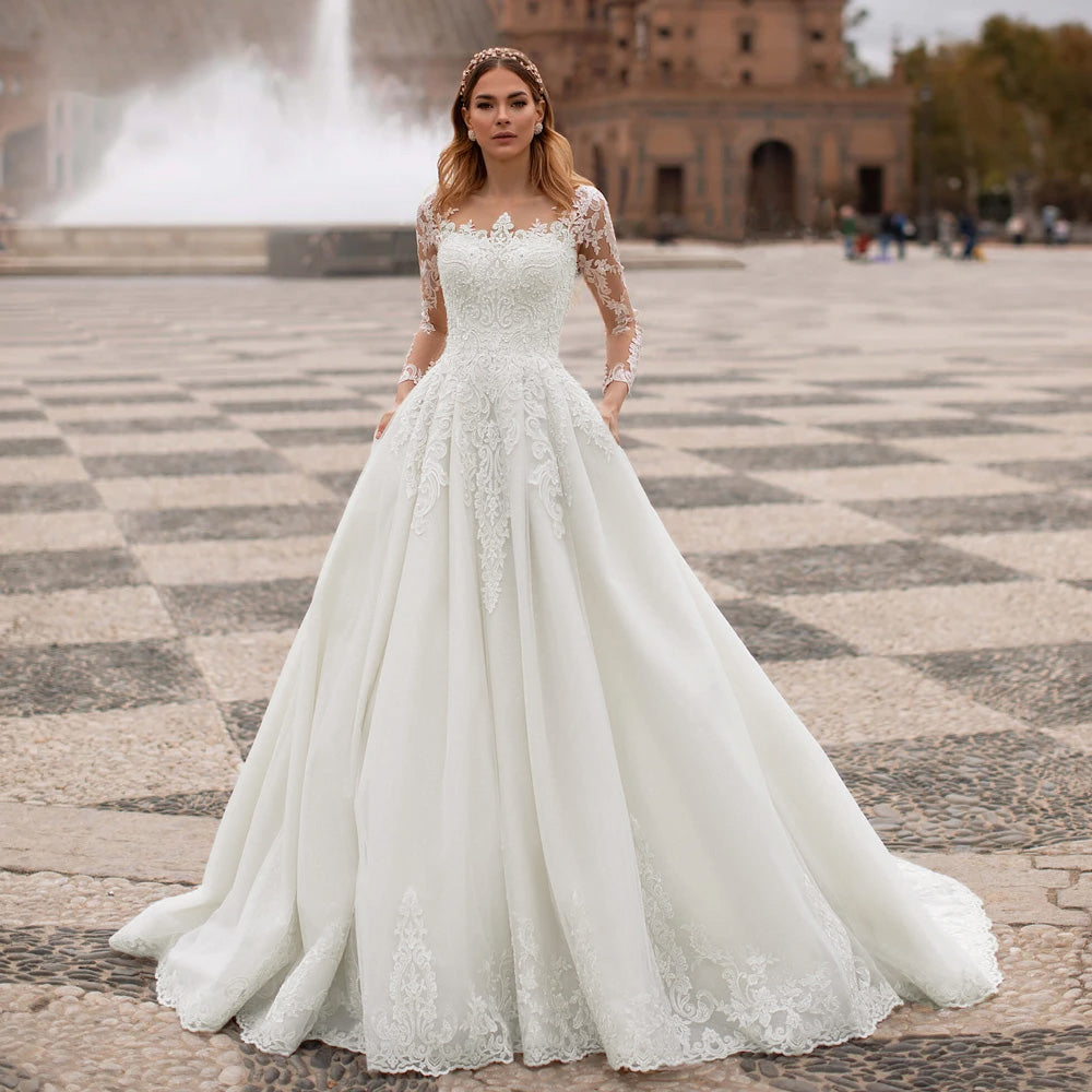 Sexy Illusion Lace A-Line Princess Wedding DressLuxury Appliques