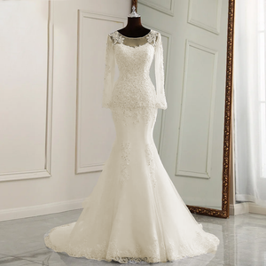 Elegant Long Sleeve Applique Mermaid Wedding Bridal Gown