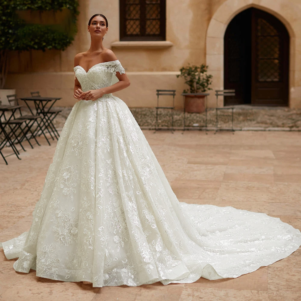 A-Line Elegant Princess Wedding Dresses High Neck Long Sleeve Romantic -  Elsi John