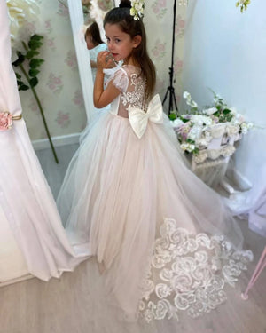 Bows Train Princess Ball Gown Party Dress