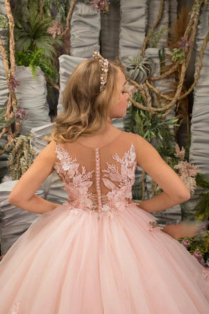 Pink Flower Girl Dress Princess Fluffy Ball Gown
