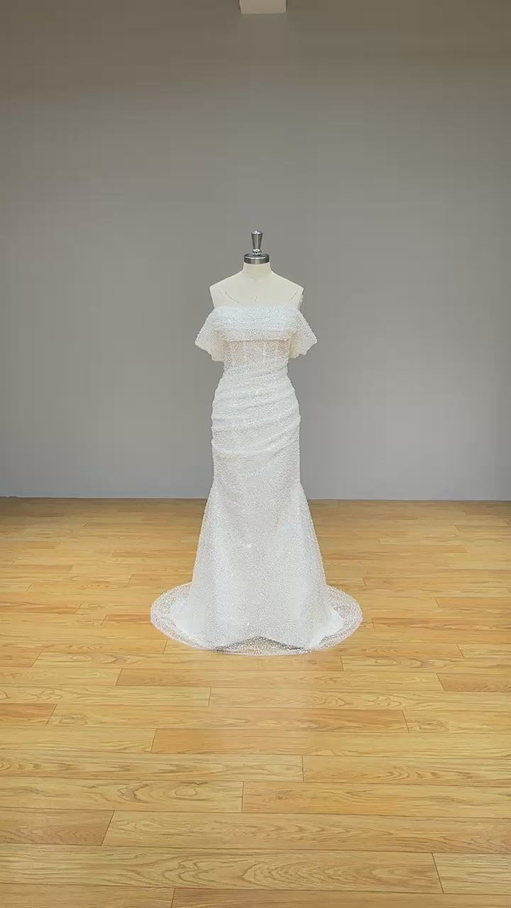 Cargar vídeo: Shiny Beading Tulle Mermaid Wedding Dress with Detachable Train and Zipper Back