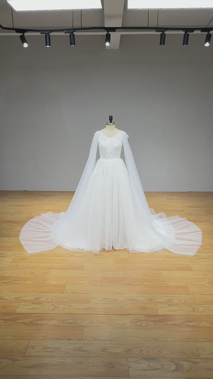 Load video: Elegan Wedding Dress with Pearls Lace Zipper Back Modern Design Bridal Gown