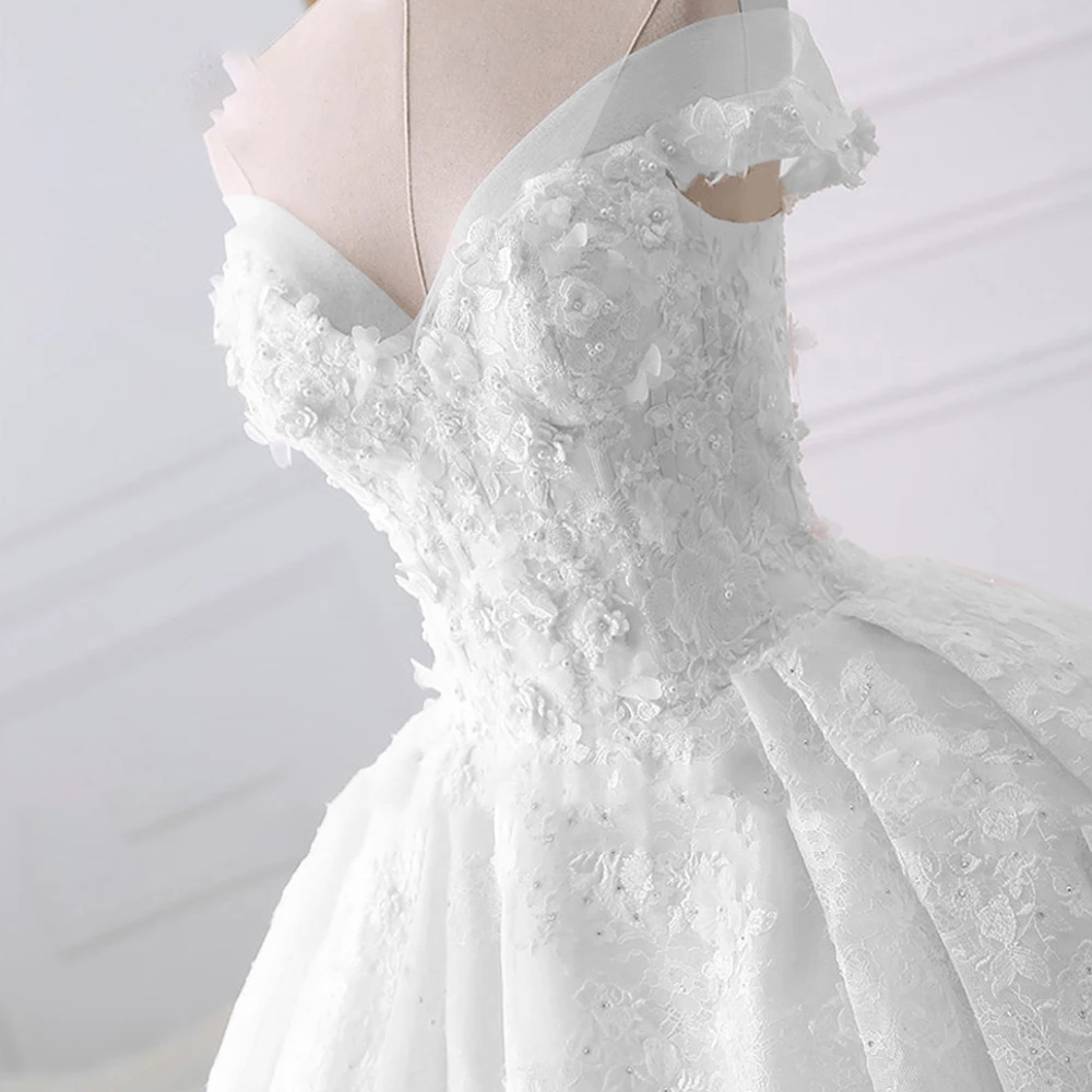 Sexy Sweetheart Lace Ball Gown Wedding Dresses Applique Beaded Flowers Chapel Train Bride Gown, White / 2 Sexy Sweetheart Lace Ball Gown Wedding Dresses Applique Beaded Flowers Chapel Train Bride Gown, White / 2