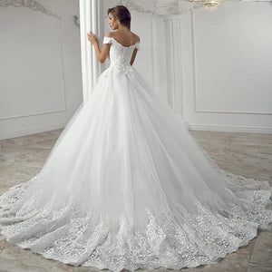 Royal White A-Line Wedding Dress Sweetheart Neck Lace Up Back Short Sleeve  Wedding Gown