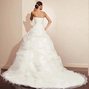 A-line Wedding Dress Beading Strapless Lace Up Off the Shoulder Bridal Dress