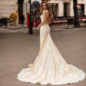 Sexy Illusion Sweetheart Lace Mermaid Wedding Dress Elegant Bridal Gown