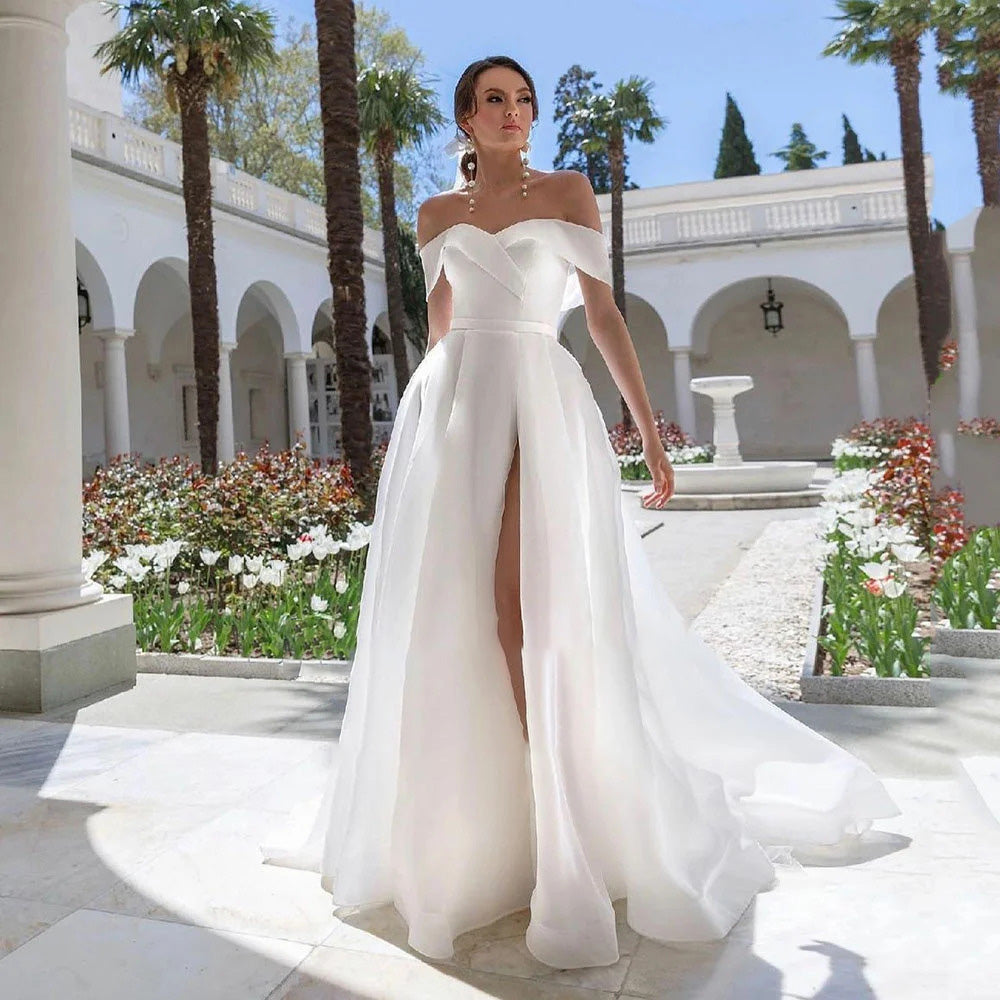 strapless open back dress White Organza A-Line Wedding Bridal Gowns Off The Shoulder High Slit B Elsi John strapless open back dress White Organza A-Line Wedding Bridal Gowns Off The Shoulder High Slit B Elsi John
