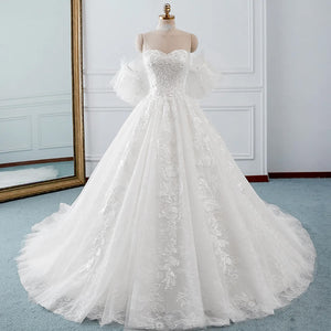 Elegant Sweetheart Neck Gorgeous A-line Wedding Dresses Detachable Sleeve Bridal Dress