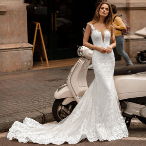 Sexy Illusion Sweetheart Lace Mermaid Wedding Dress Elegant Bridal Gown