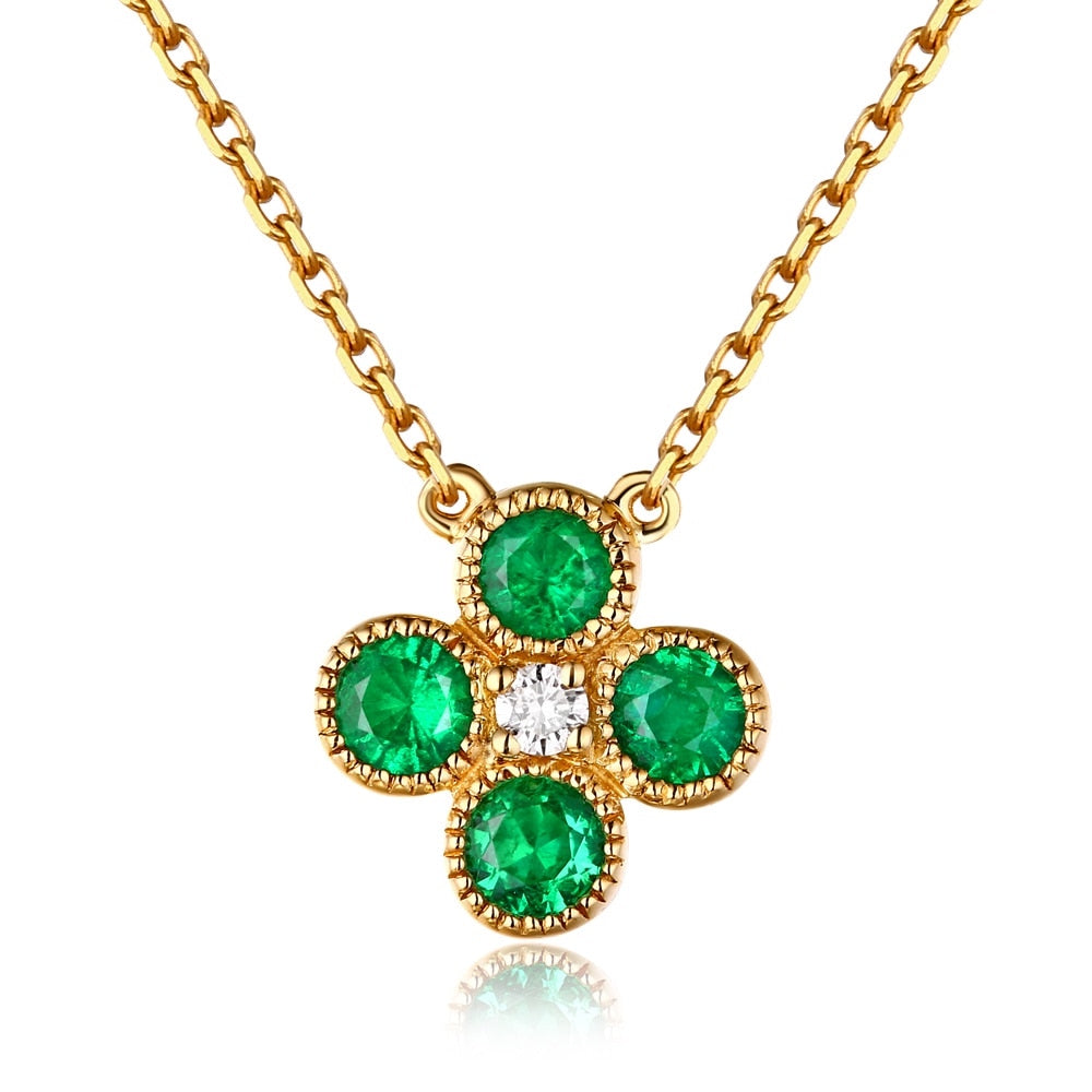0.63ct Emerald and Diamond 18K Gold Chain Necklace