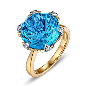 Blue Topaz Diamond Ring 14kt Yellow Gold Ring