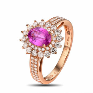 1.02ct Pink Sapphire 0.65ct Natural Diamond Engagement Ring