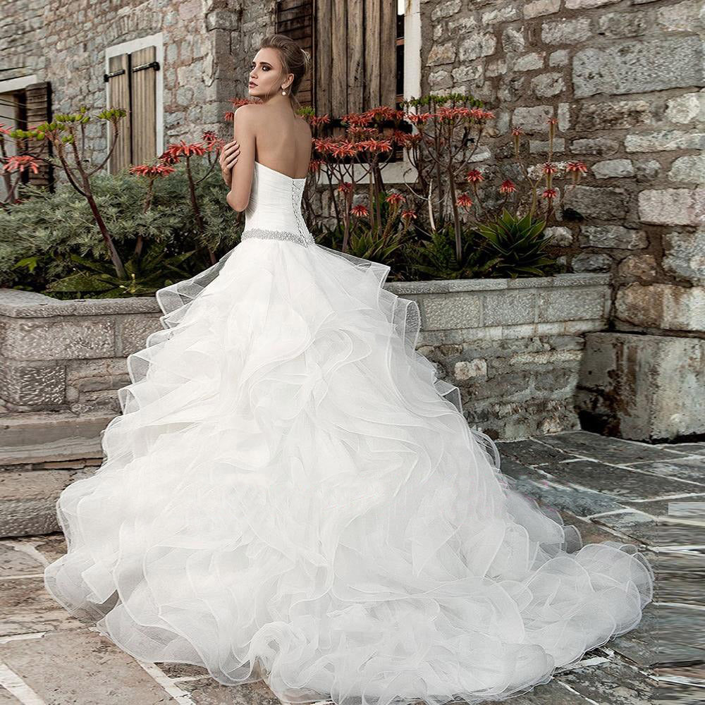 Princess Ball Gown Wedding Dress Shiny Beading Crystal Waist Pleat