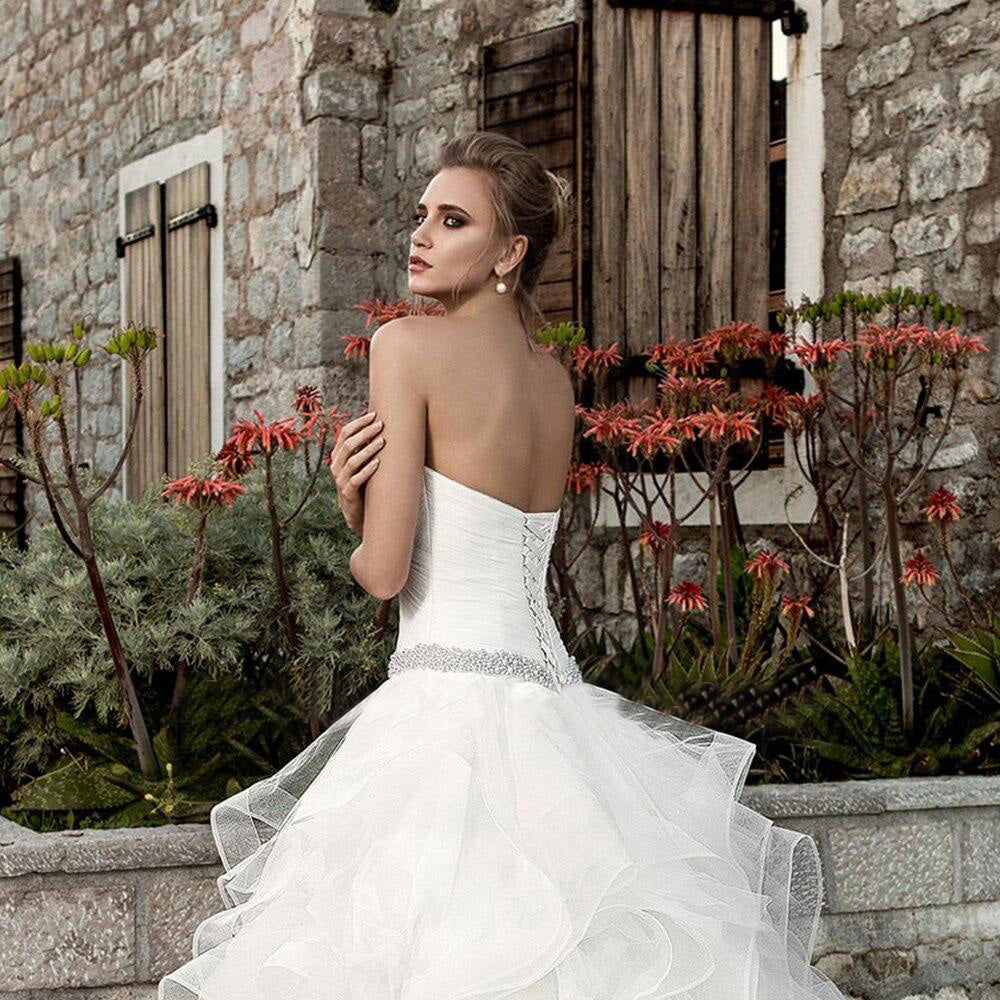 Princess Ball Gown Wedding Dress Shiny Beading Crystal Waist Pleat