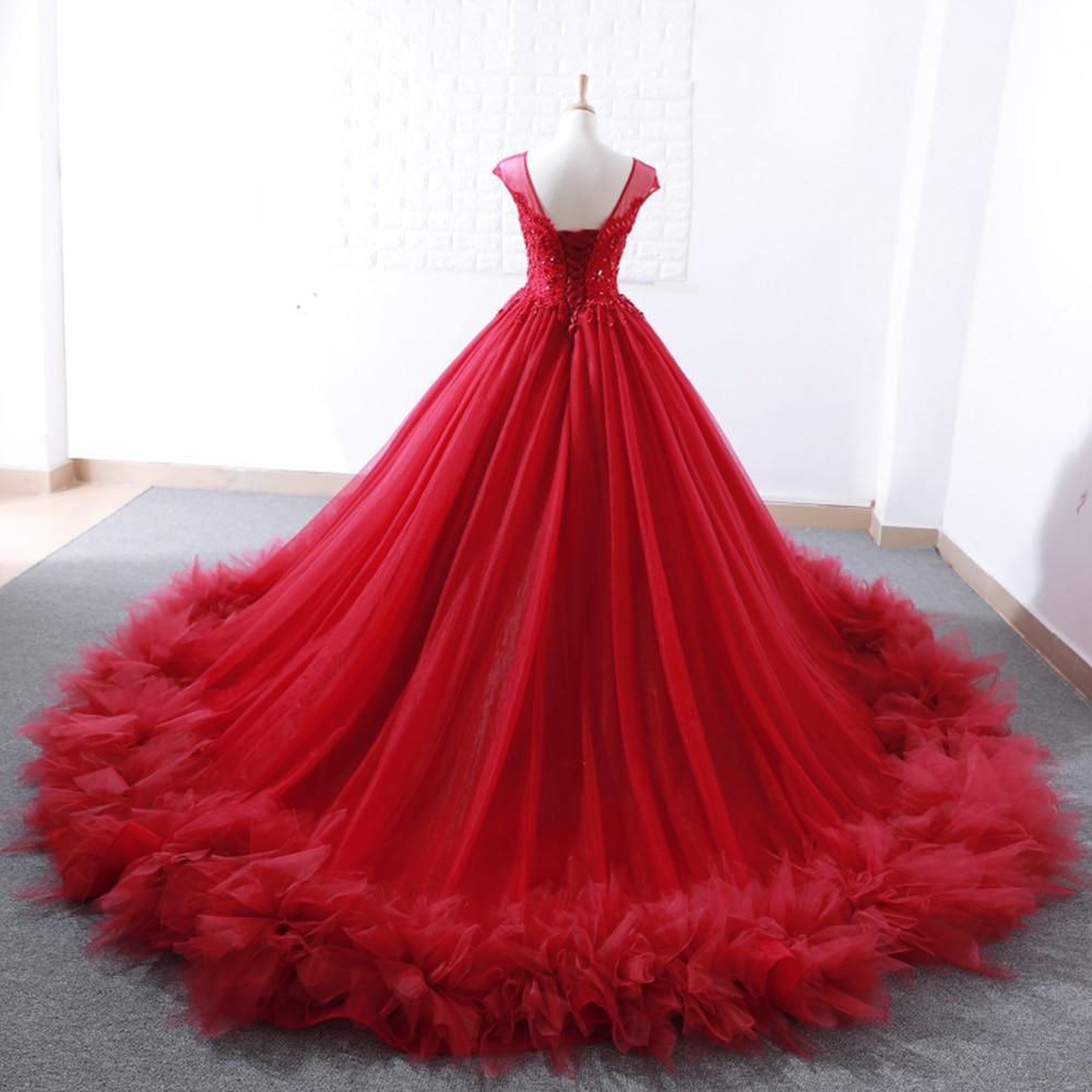 Elegant Long Ball Gown Beading Crystal Red Wedding Dress Evening Gown