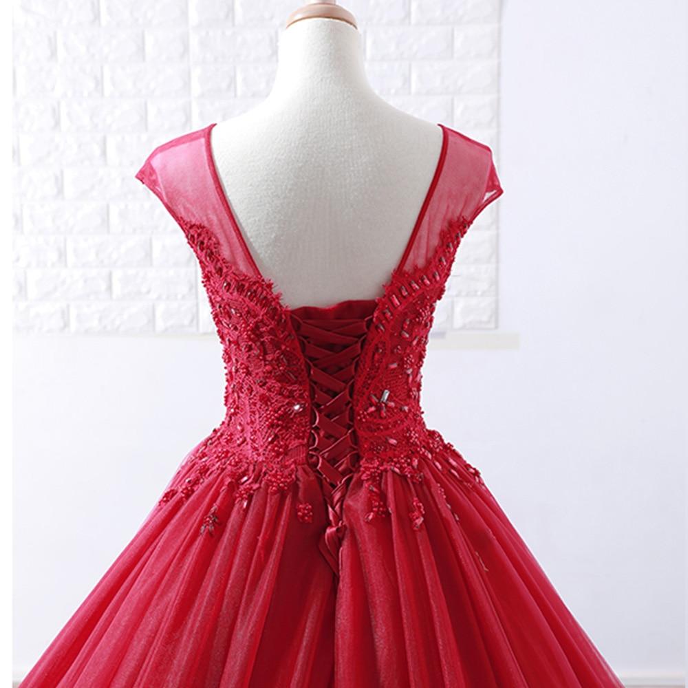 Elegant Long Ball Gown Beading Crystal Red Wedding Dress Evening Gown