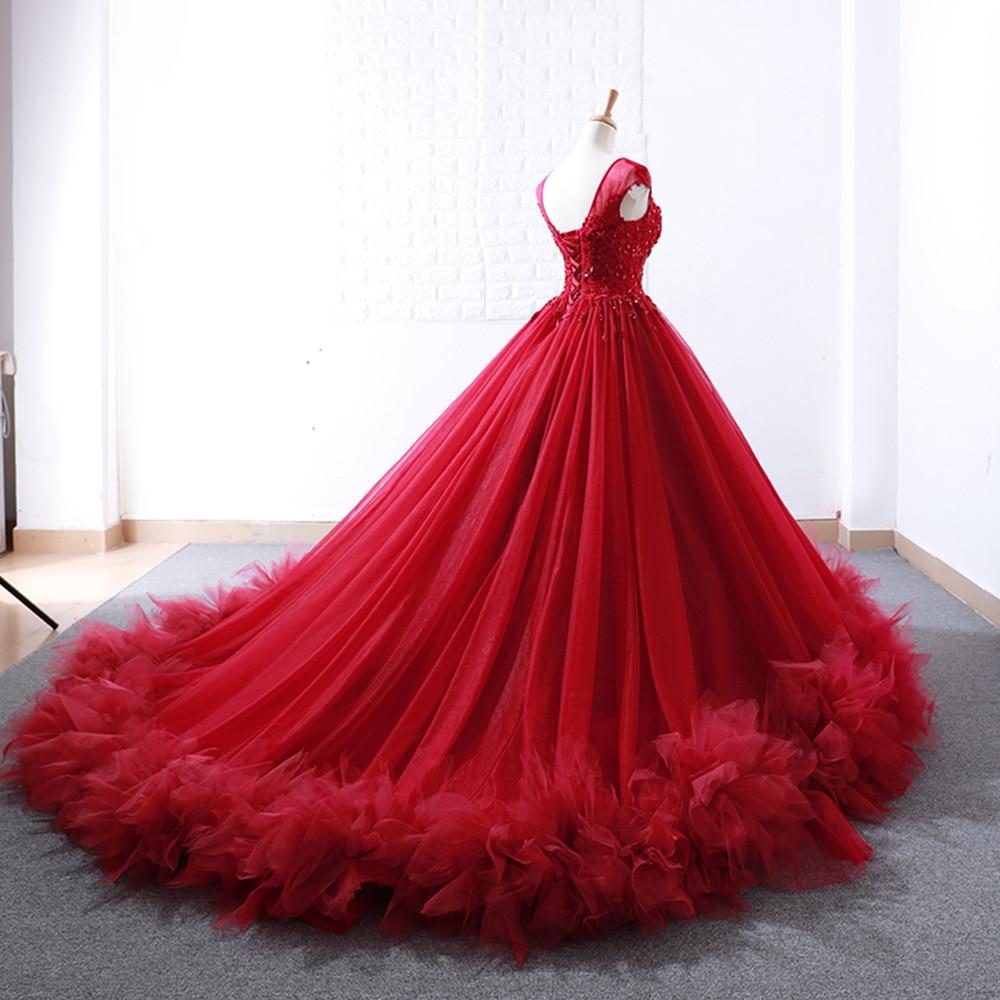 Elegant Long Ball Gown Beading Crystal Red Wedding Dress Evening Gown