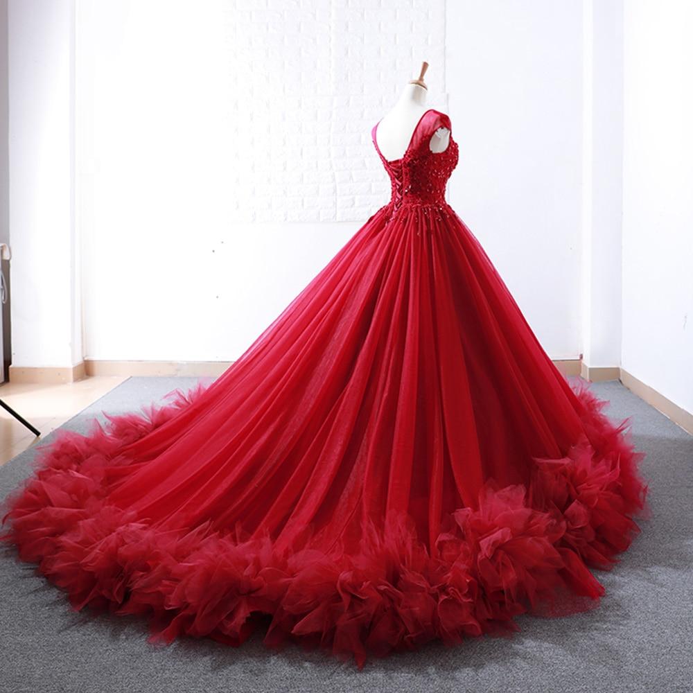 Red Puffy Ball Gown Prom Dresses Sexy Sweetheart 3d Flower Lace Appliques Prom  Dress Illusion Tulle Quinceanera Gowns - Prom Dresses - AliExpress