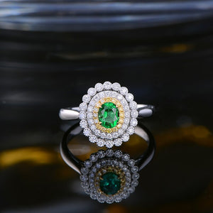 Vintage Cluster Diamonds 14kt  Oval Emerald Ring