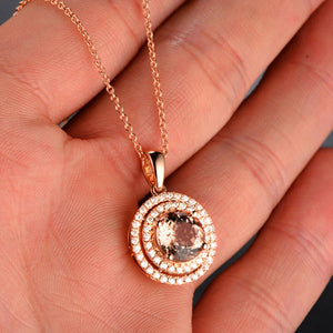 Morganite Diamond Real 14k Rose Gold Necklace
