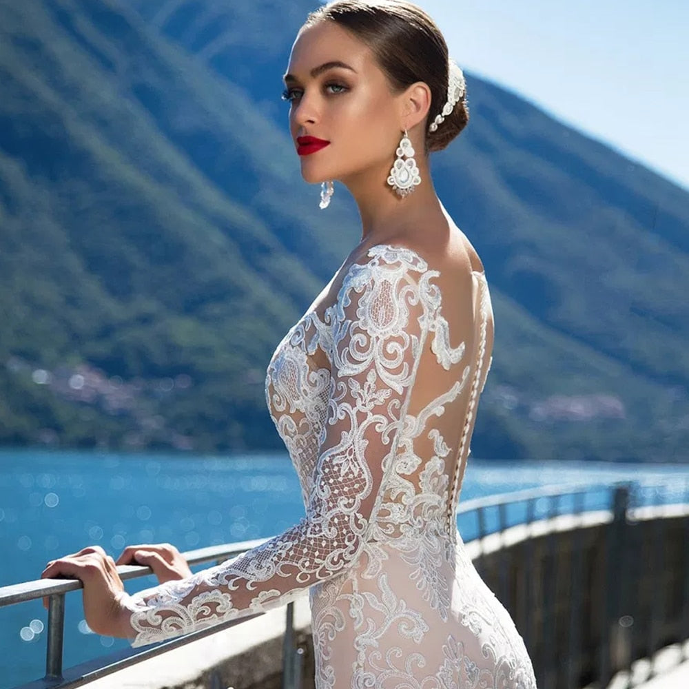 Luxury Long Sleeve Sexy Mermaid Wedding Dress Elsi John Luxury Long Sleeve Sexy Mermaid Wedding Dress Elsi John
