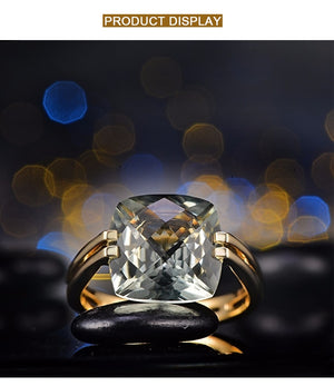 Amethyst Diamond Ring 6.6ct Cushion Green 14k Gold Ring