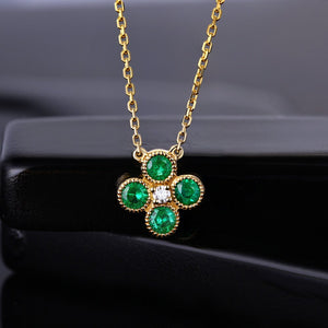 0.63ct Emerald and Diamond 18K Gold Chain Necklace