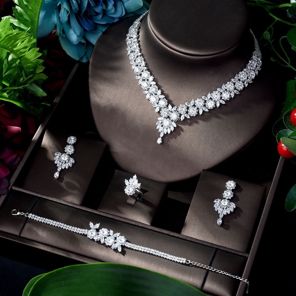 Jessica - Bridal Silver Necklace Set – GLAMOUR BRIDE USA