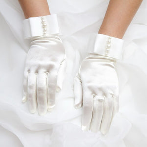 Womens Short Pearl Beaded Gloves
